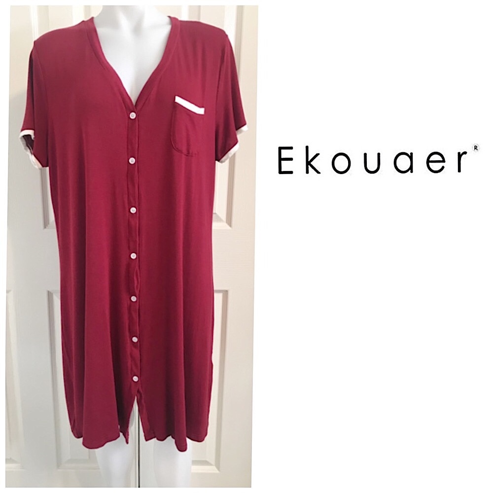 EKOUAER, NWOT- Long Burgundy Pajama Shirt